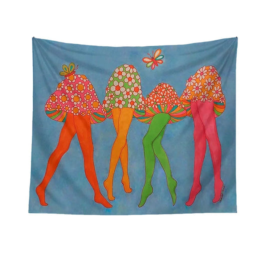 Mushroom Dance Tapestry Wall Hanging Psychedelic Wall Art Vintage 80S Poster