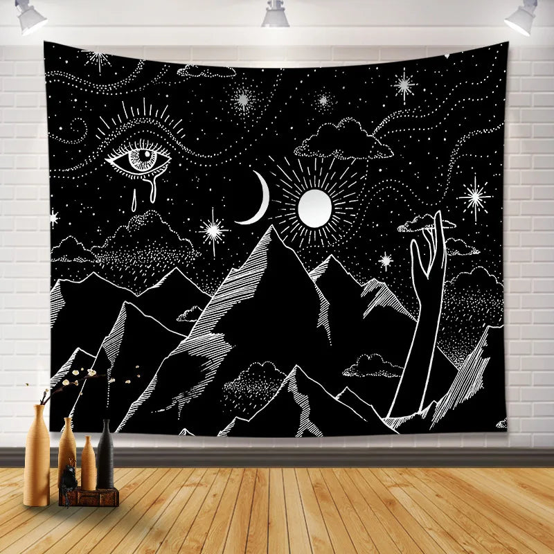 Sun Moon Mandala Fabric Poster Tapestry - Home Wall Hanging, Room Decor & Psychedelic Art