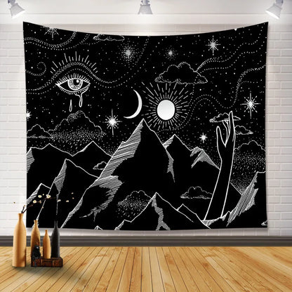 Sun Moon Mandala Fabric Poster Tapestry - Home Wall Hanging, Room Decor & Psychedelic Art