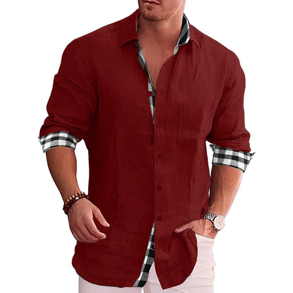 Zakenda | Chemise décontractée pour homme avec détails contrastés et manches roulées