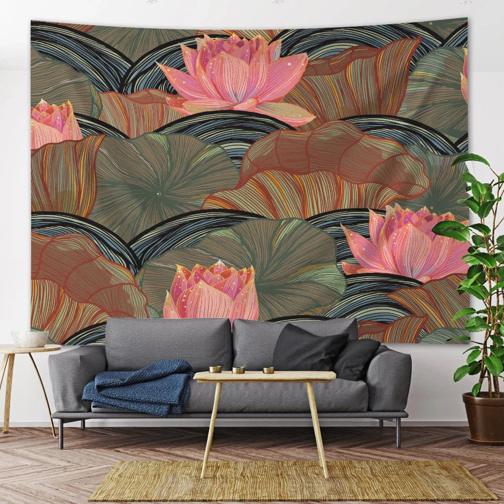 Floral Mandala Tapestry Wall Hanging for Boho Room Decor