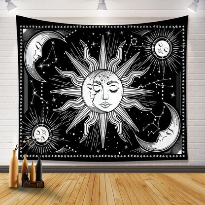 Sun Moon Mandala Fabric Poster Tapestry - Home Wall Hanging, Room Decor & Psychedelic Art
