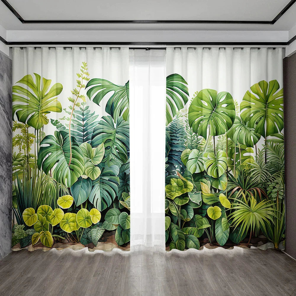 Tropical Leaf Gauze Curtain for Kitchen, Living Room, Balcony, Garden