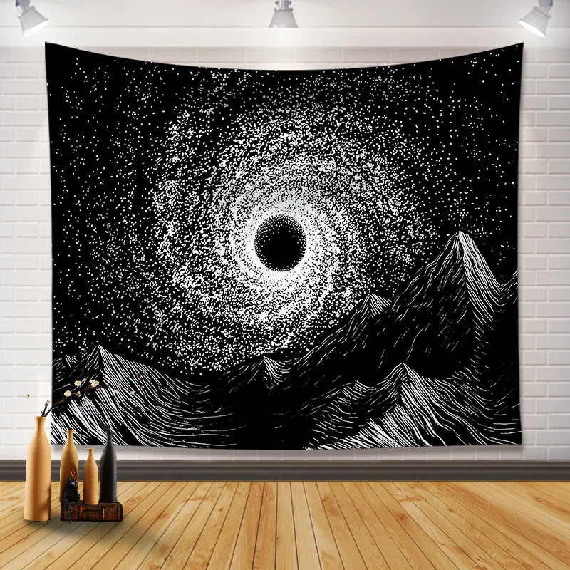 Sun Moon Mandala Fabric Poster Tapestry - Home Wall Hanging, Room Decor & Psychedelic Art