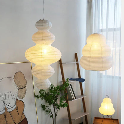 "Afralia™ Akari Rice Paper Pendant Lamp for Living Room Bedroom, LED Hanging Light"
