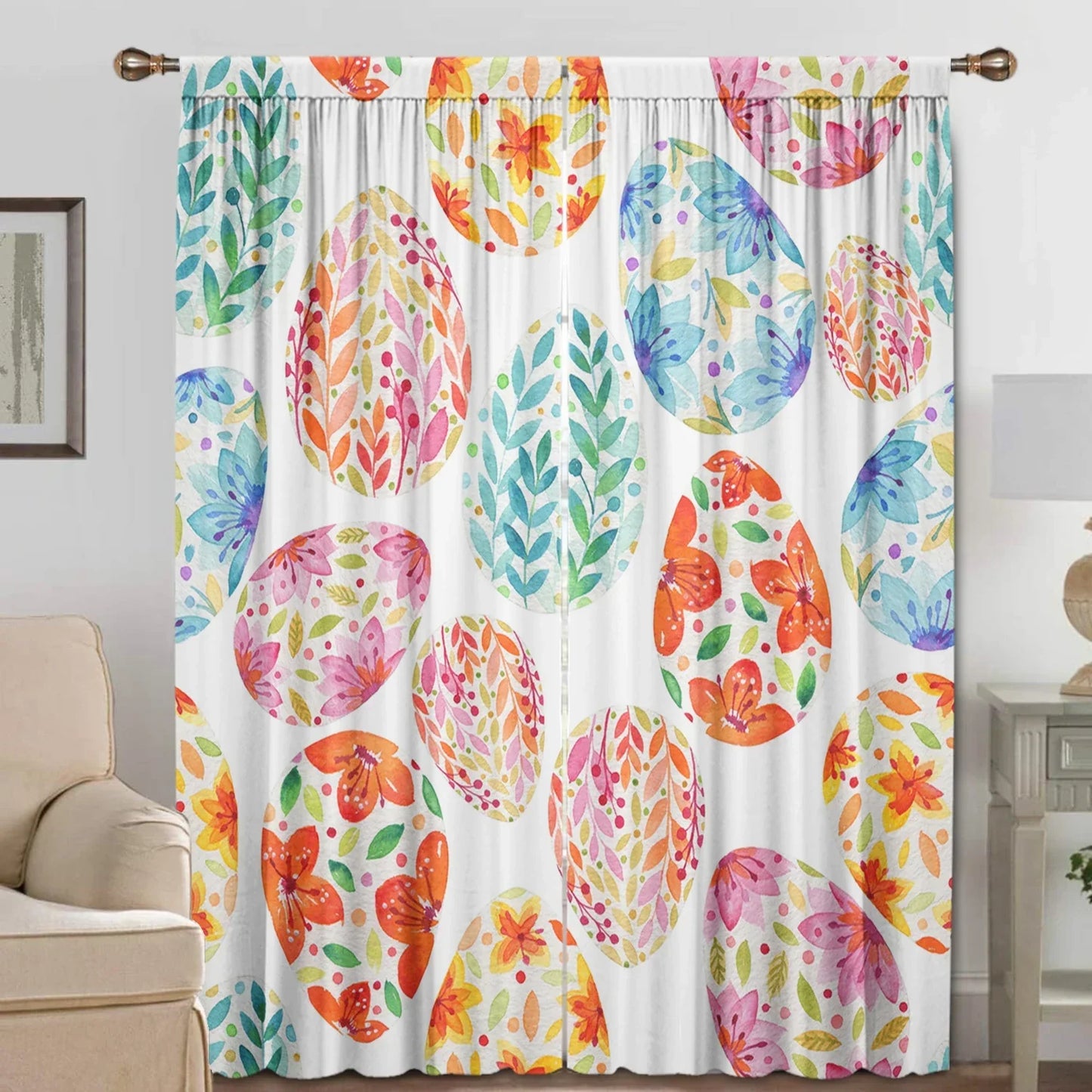 Easter Curtains with Pole Pocket, Ideal for Kitchens, Living Rooms, Balconies, Gardens