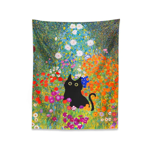 Garden Cat Tapestry Wall Hanging - Psychedelic Bohemia Room Art Home Decor