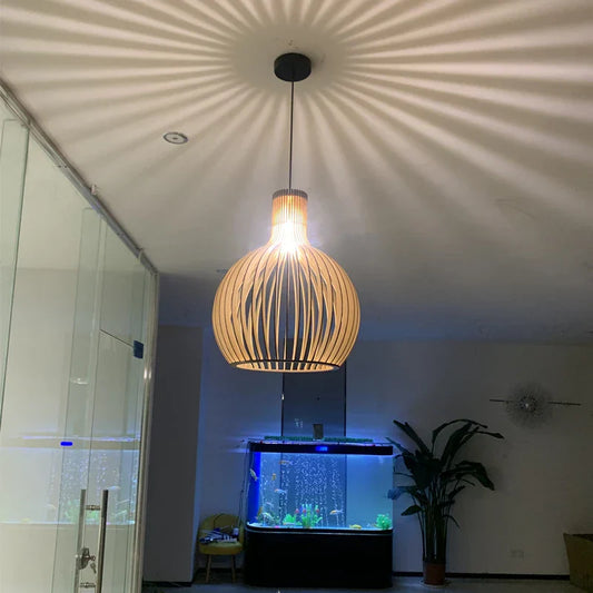 "Nordic Birdcage Pendant Light by Afralia™: Black & White Wood Design for Living Room"