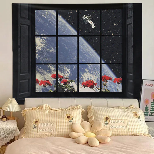 Window View Digital Printed Wall Tapestry Decor Fabric Poster