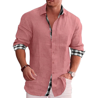 Zakenda | Chemise décontractée pour homme avec détails contrastés et manches roulées