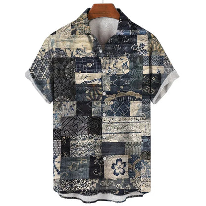 Zakenda | Chemise artistique en patchwork bleu