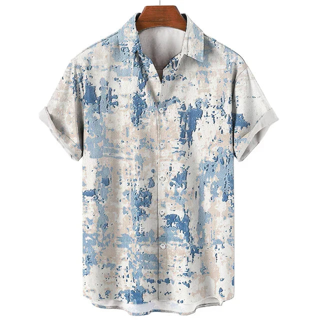 Zakenda | Chemise artistique en patchwork bleu