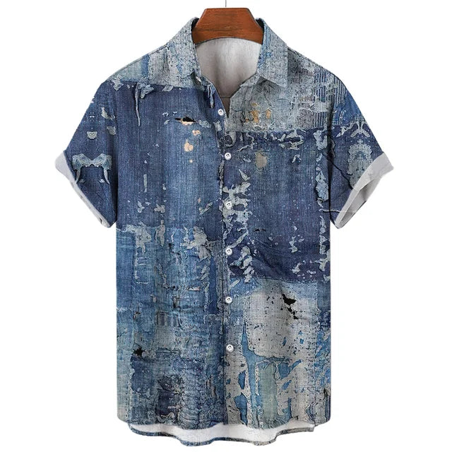 Zakenda | Chemise artistique en patchwork bleu