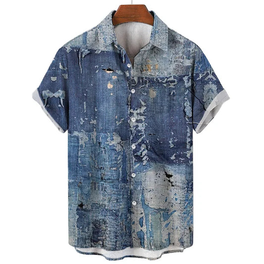 Zakenda | Chemise artistique en patchwork bleu