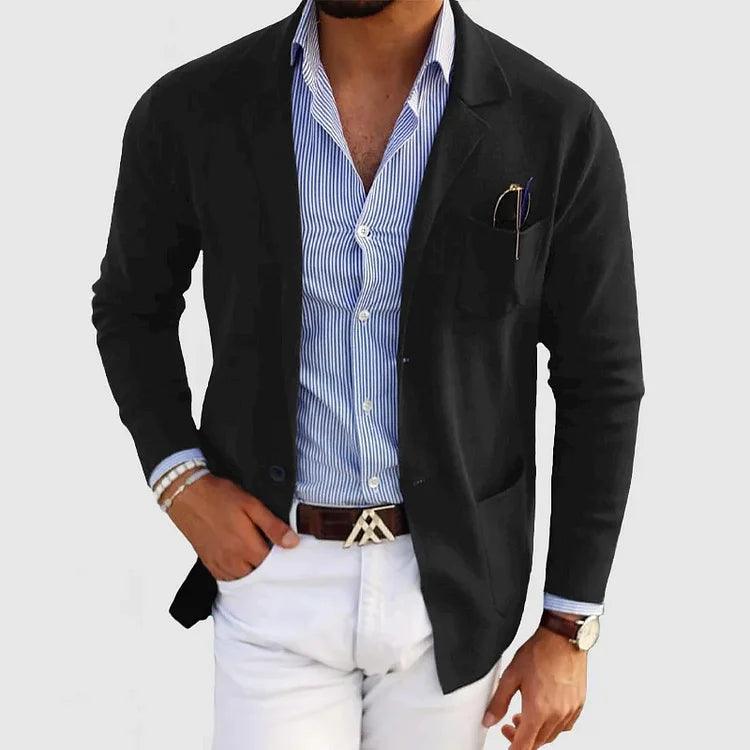 Zakenda | Elégant cardigan homme avec poches et col revers, uni, manches longues