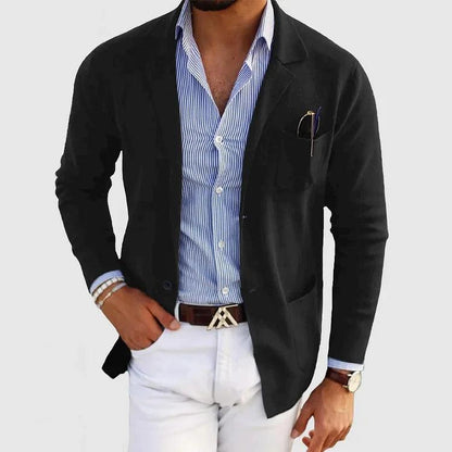Zakenda | Elégant cardigan homme avec poches et col revers, uni, manches longues