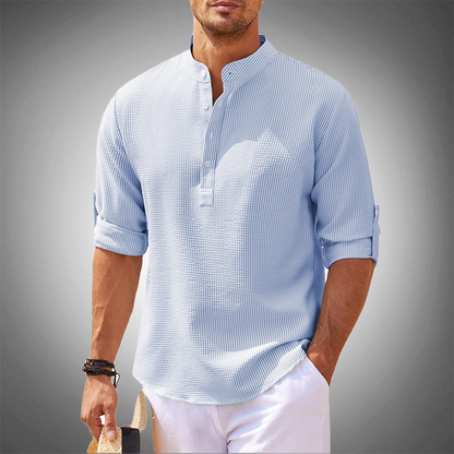 Zakenda | Chemise moderne en lin henley gris