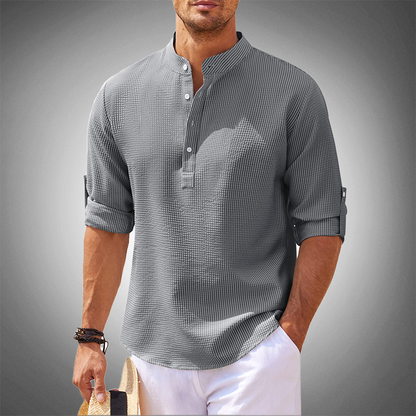 Zakenda | Chemise moderne en lin henley gris