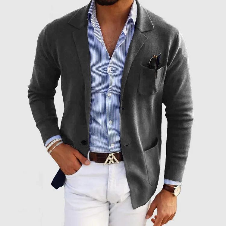 Zakenda | Elégant cardigan homme avec poches et col revers, uni, manches longues