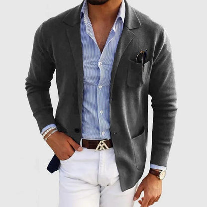 Zakenda | Elégant cardigan homme avec poches et col revers, uni, manches longues