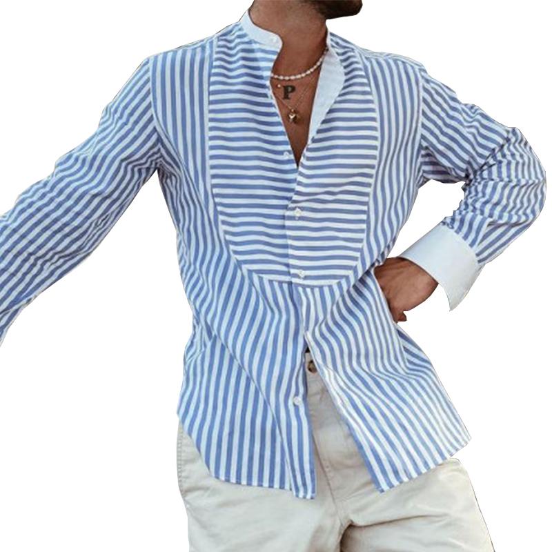 Zakenda | Chemise à manches longues pour homme avec rayures irrégulières et coutures décoratives