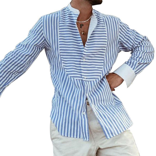 Zakenda | Chemise à manches longues pour homme avec rayures irrégulières et coutures décoratives